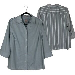 Chico's Wrinkle Resistant Contrast‎ Striped Button Down Size L Travel Packable